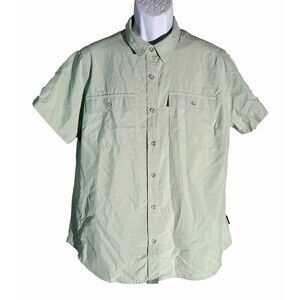 EDDIE BAUER Women's Short Sleeve Button Down Shirt Green XL